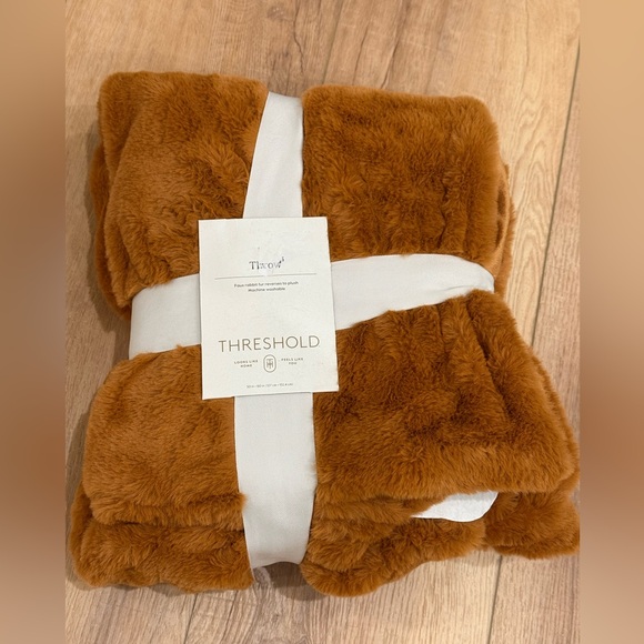 Threshold Faux Rabbit Fur Reversible 50x60" Throw Blanket Light Brown* - Picture 1 of 3